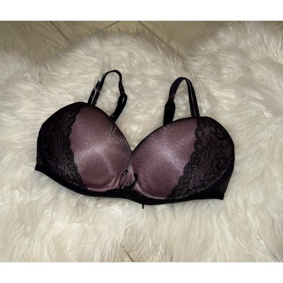 Vintage Vassarette 72-375 Mesh Lace Overlay Push Up Bra Padded WF 34C Black Pink - Picture 1 of 6